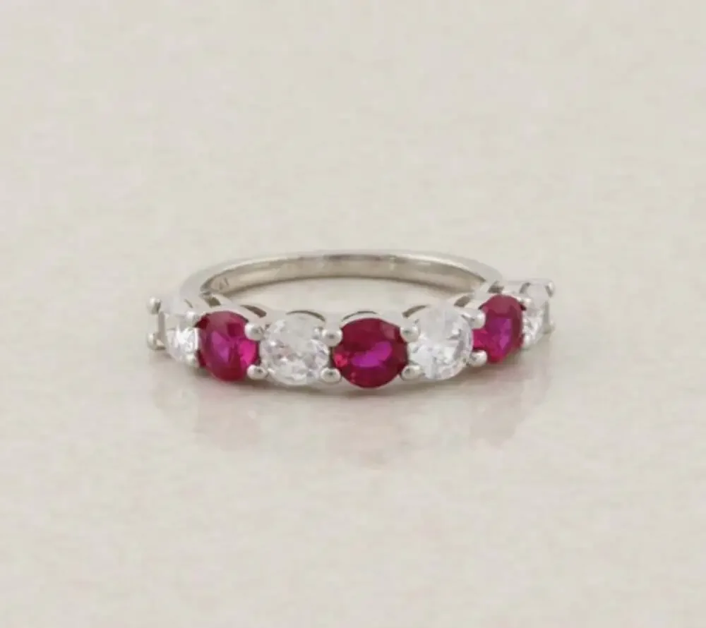 Sterling Silver Lab Created Ruby & CZ Band Ring Size 6 Stackable Woman Teen
